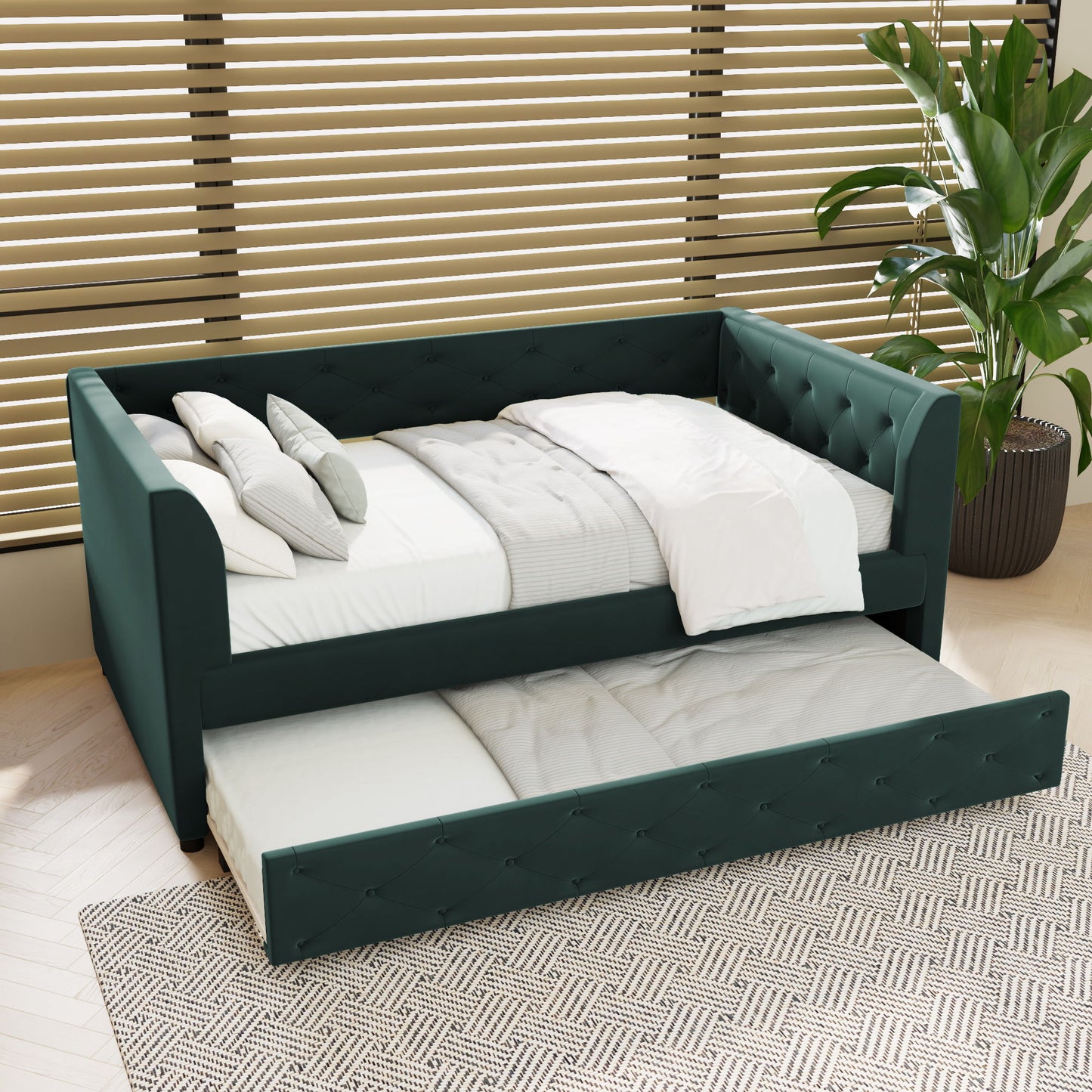 Upholstered Tufted Daybed With Trundle