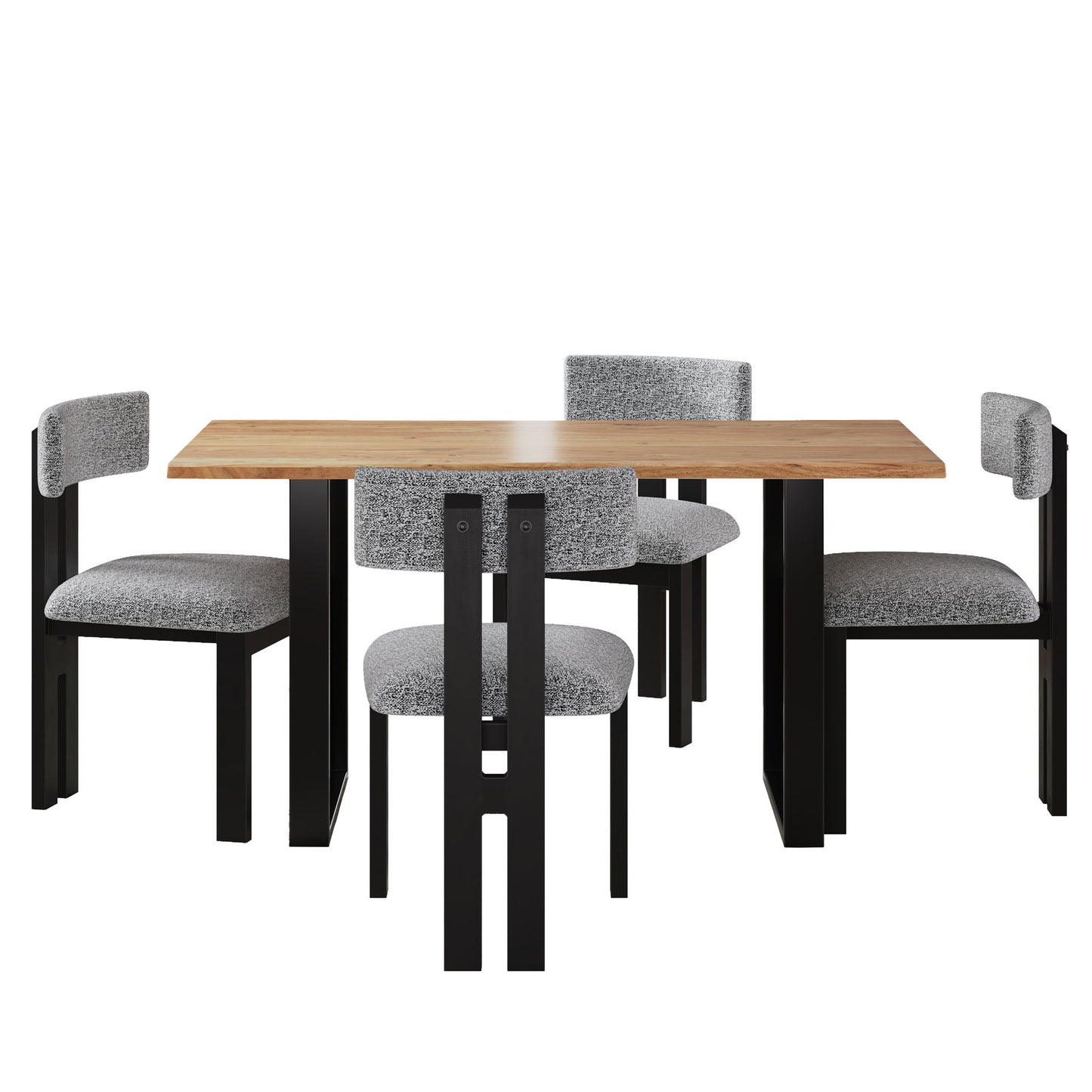 Mid Century 5 Piece Dining Set With Upholstered Metal Leg Chairs And Solid Wood Top Table - Black / White / Natural