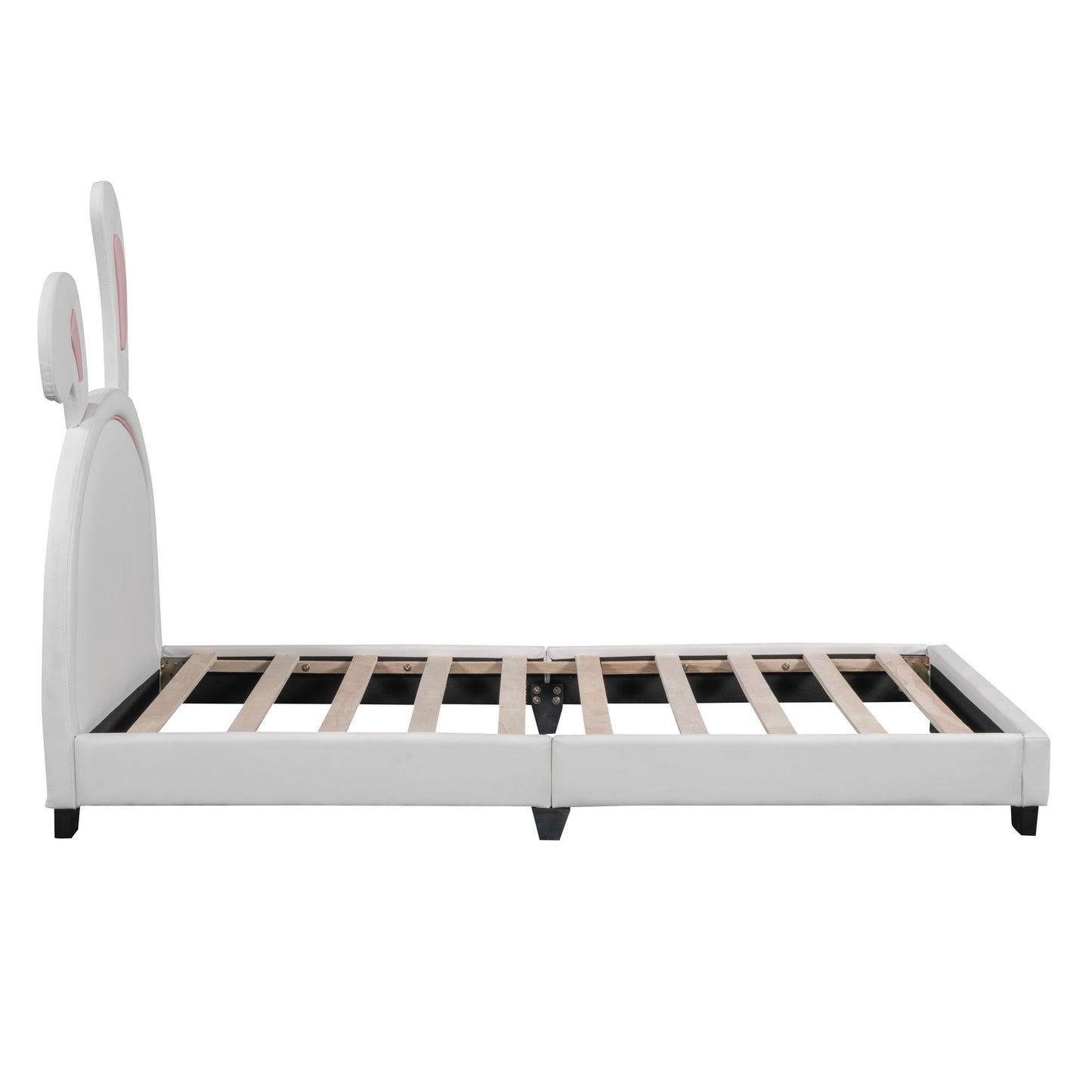 Upholstered Leather Platform Bed With Rabbit Ornament
