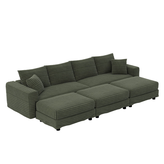 Convertible Deep Seat Sofa With Soft Pillows And Ottomans