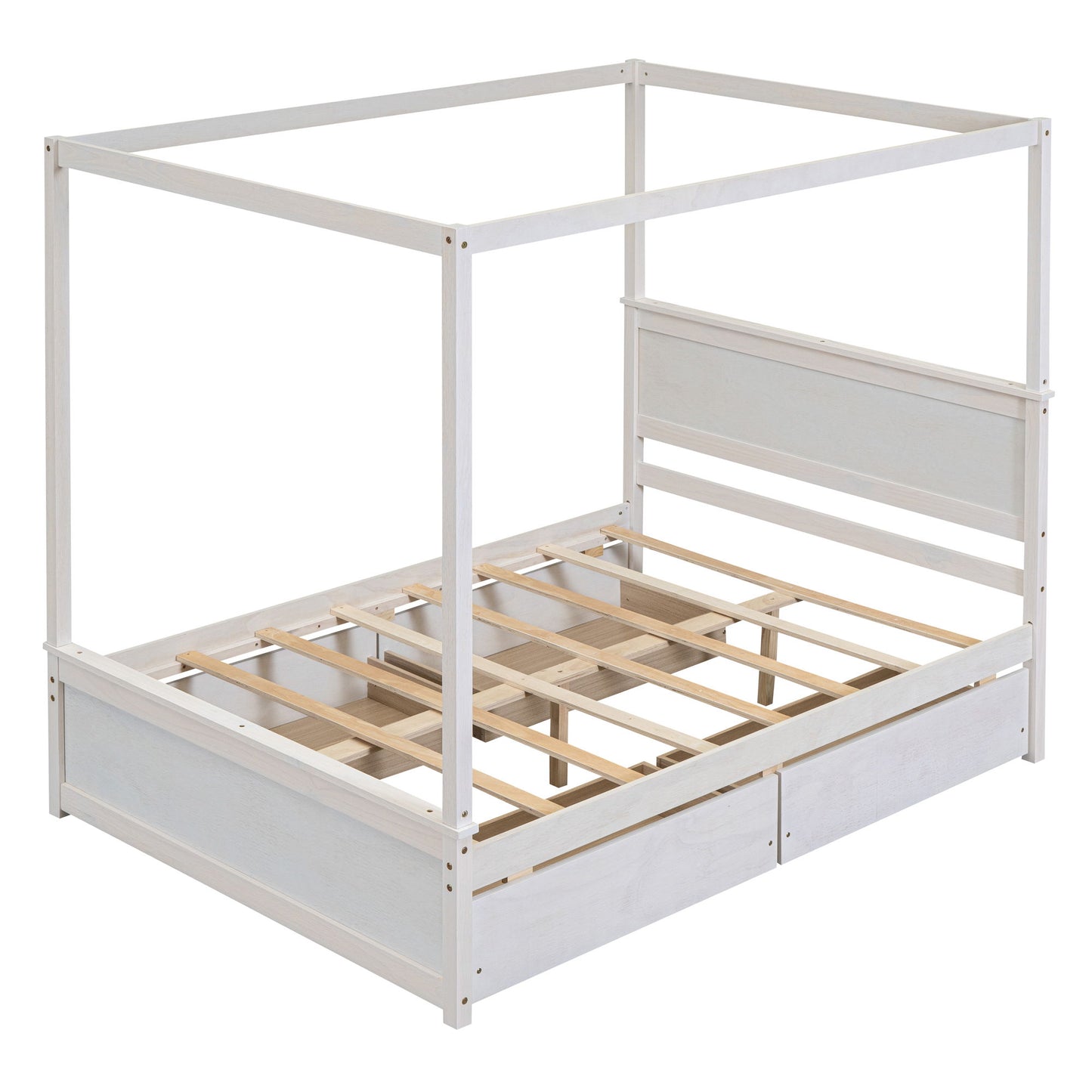 Canopy Platform Bed With Drawers, Support Slats, No Box Spring Needed