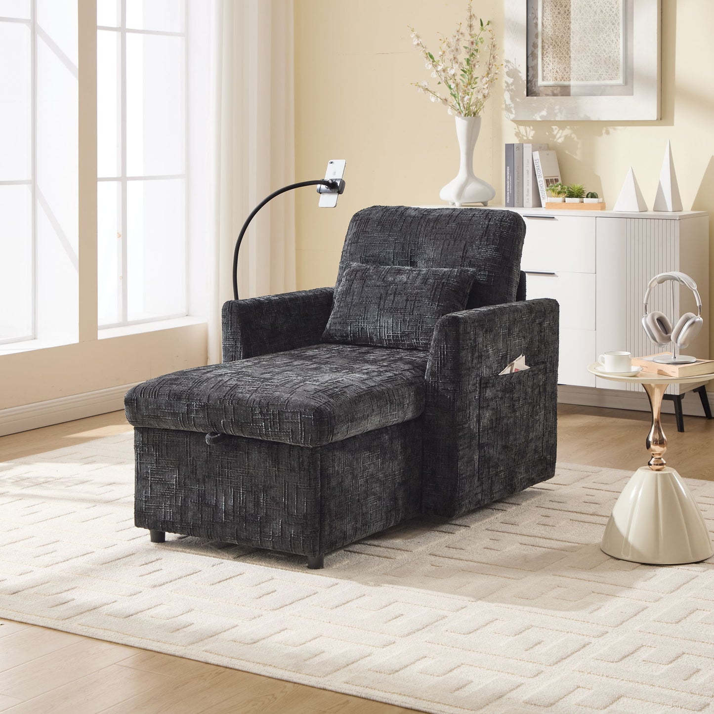 Multifunctional Chenille Recliner Sofa With Storage And Phone Bracket