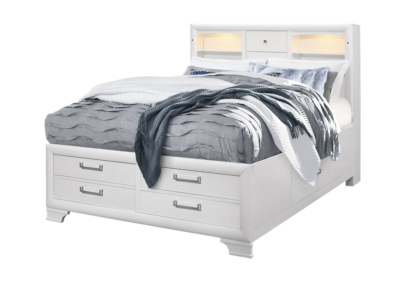 Jordyn - Queen Bed Headboard With Storage And LED Light - White