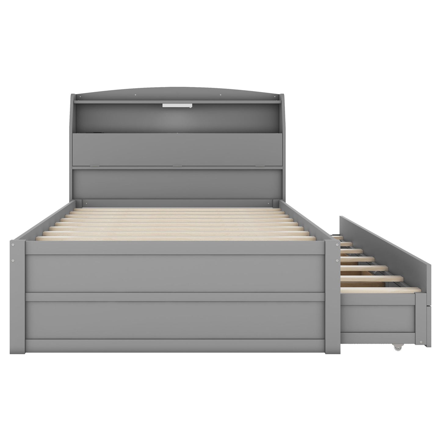 LED Platform Bed With Trundle With Storage Headboard With Drawers