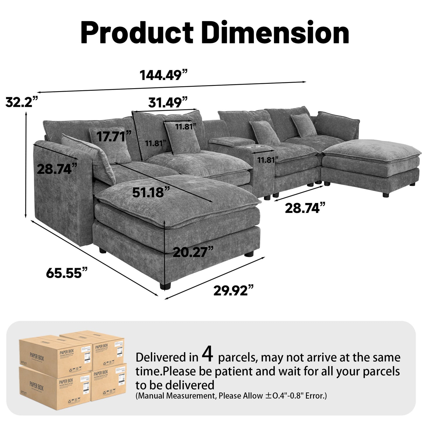 U Shaped Sectional Cloud Couch For Living Room