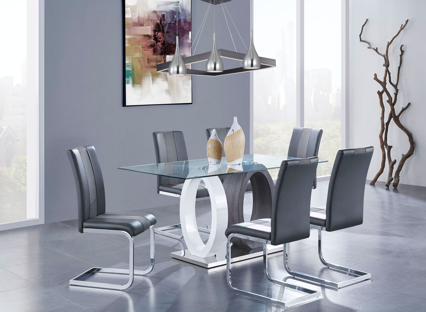 D1628 - 9 Piece Dining Room Set (Dining Table And 8 Dinning Chairs) - Gray