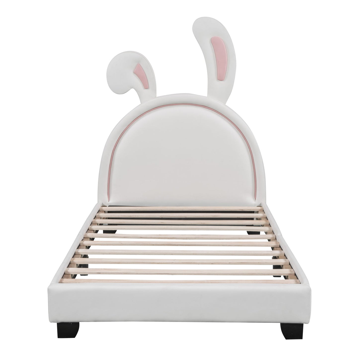 Upholstered Leather Platform Bed With Rabbit Ornament
