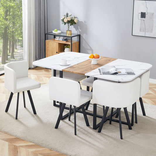 Modern Minimalist Marble Pattern Joinery Dining Table With Dining Chairs