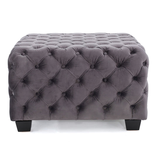 Modern Glam Ottoman With Velvet Upholstery And Button Tufted Design