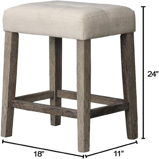 3 Piece Counter Bar Dining Set Table With Electric Outlet And 2 USB Ports, Tufted Upholstered Stools - Brown / Beige