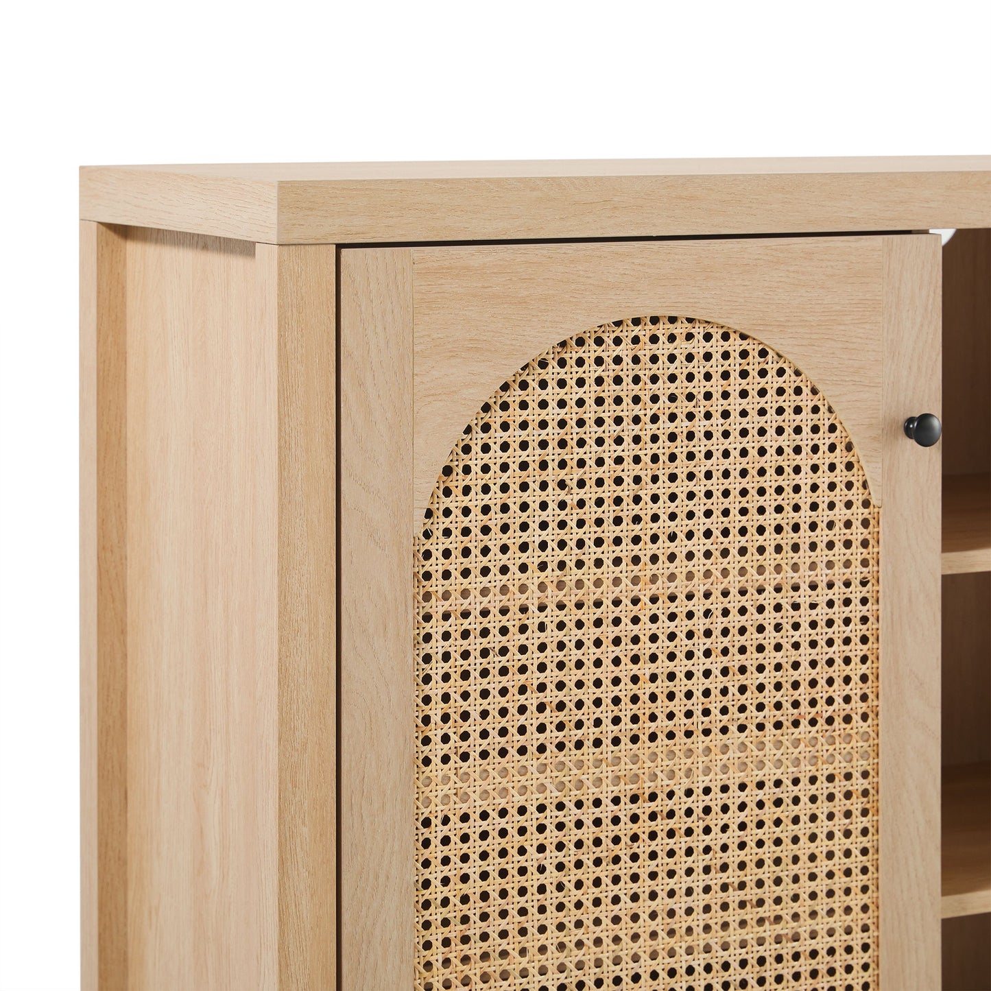 Transitional 2 Door Sideboard With Arched Rattan Panels