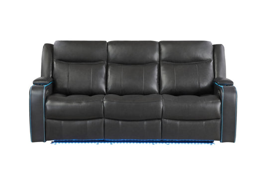 UM2768 - Power Reclining Sofa With Power Headrest, LED Lights, LED Welt Storage Arms, LED Cupholders And USB A/C - Charcoal