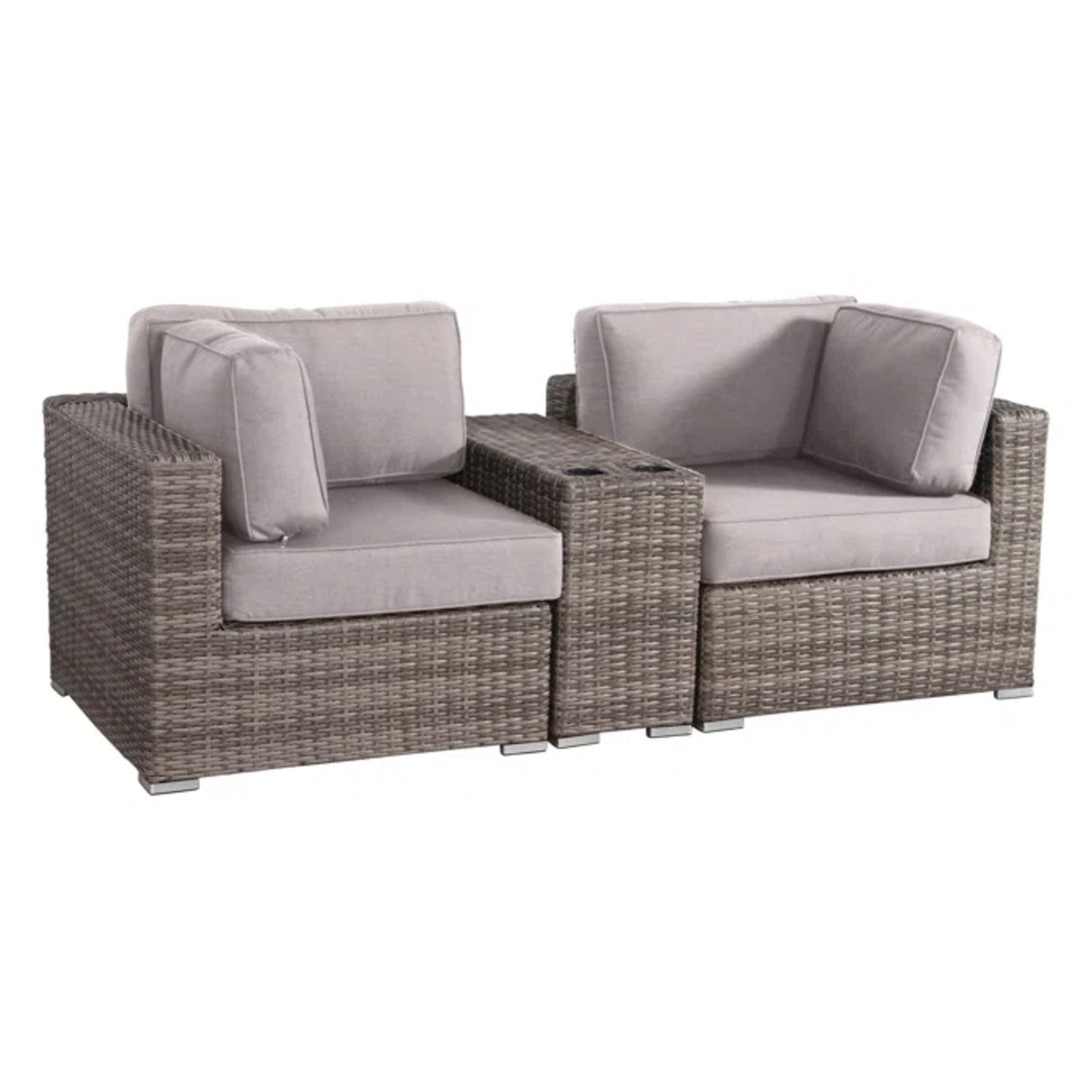 Outdoor Wicker Seating Group With Cushions, 2 Person - Gray