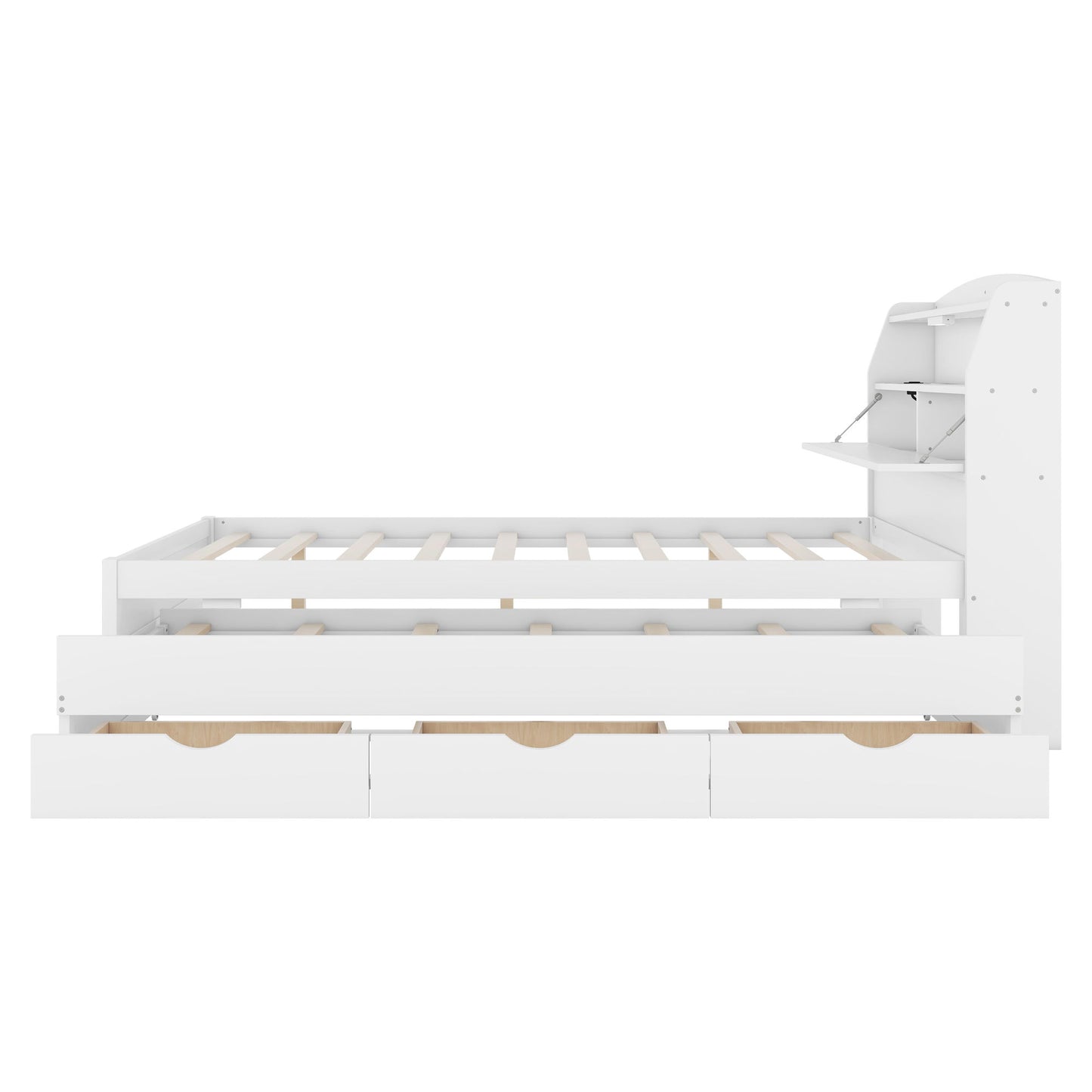 LED Platform Bed With Trundle With Storage Headboard With Drawers
