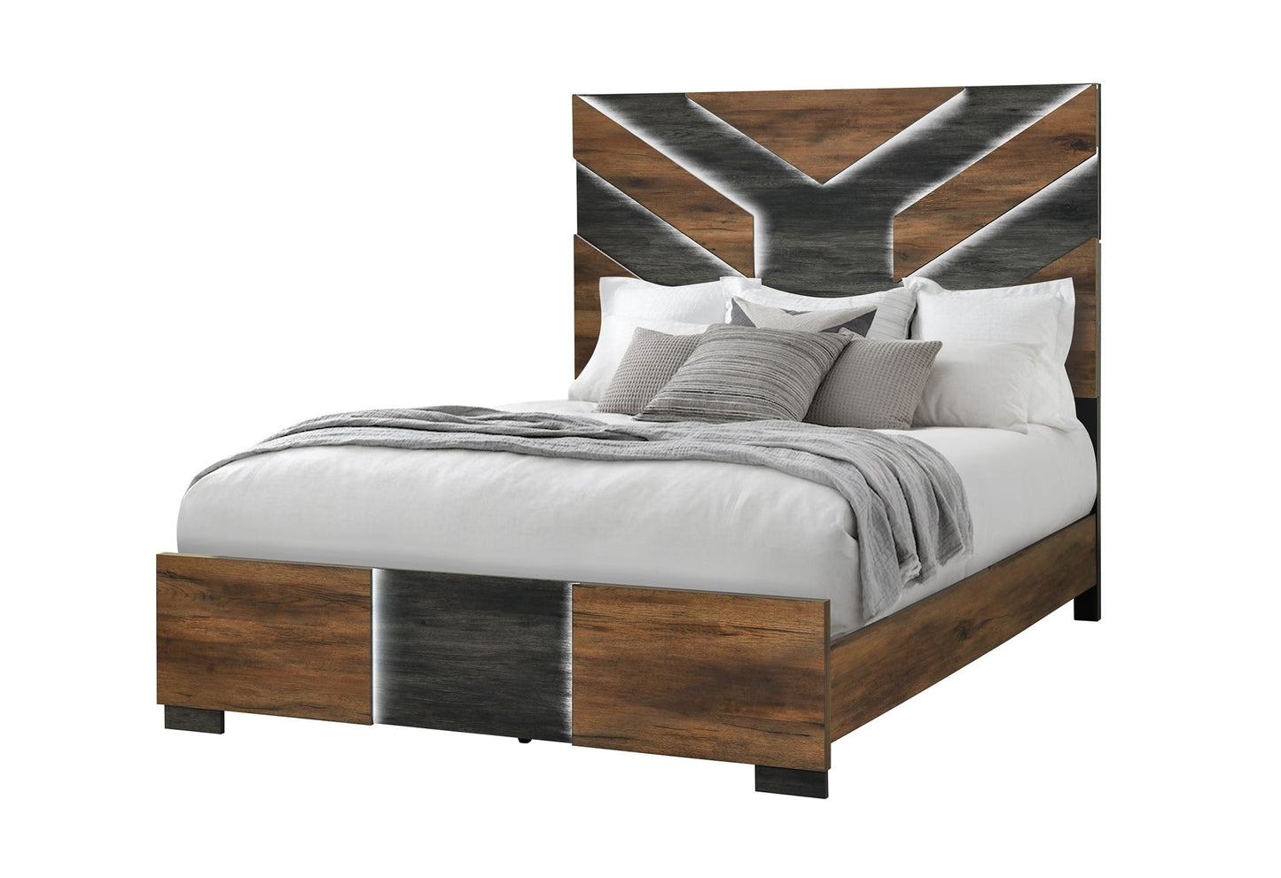 Optimus - Queen Bed Headboard / Footboard With LED - Black / Brown
