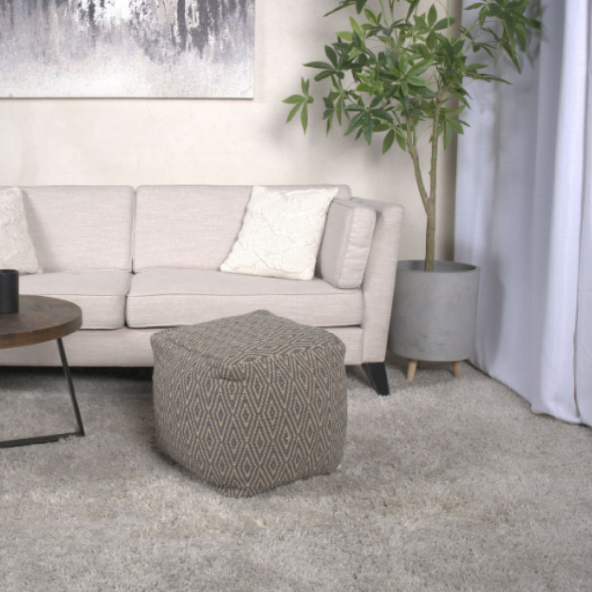 Amuleto - Hand Loomed Cotton Pouf - Gray / Brown