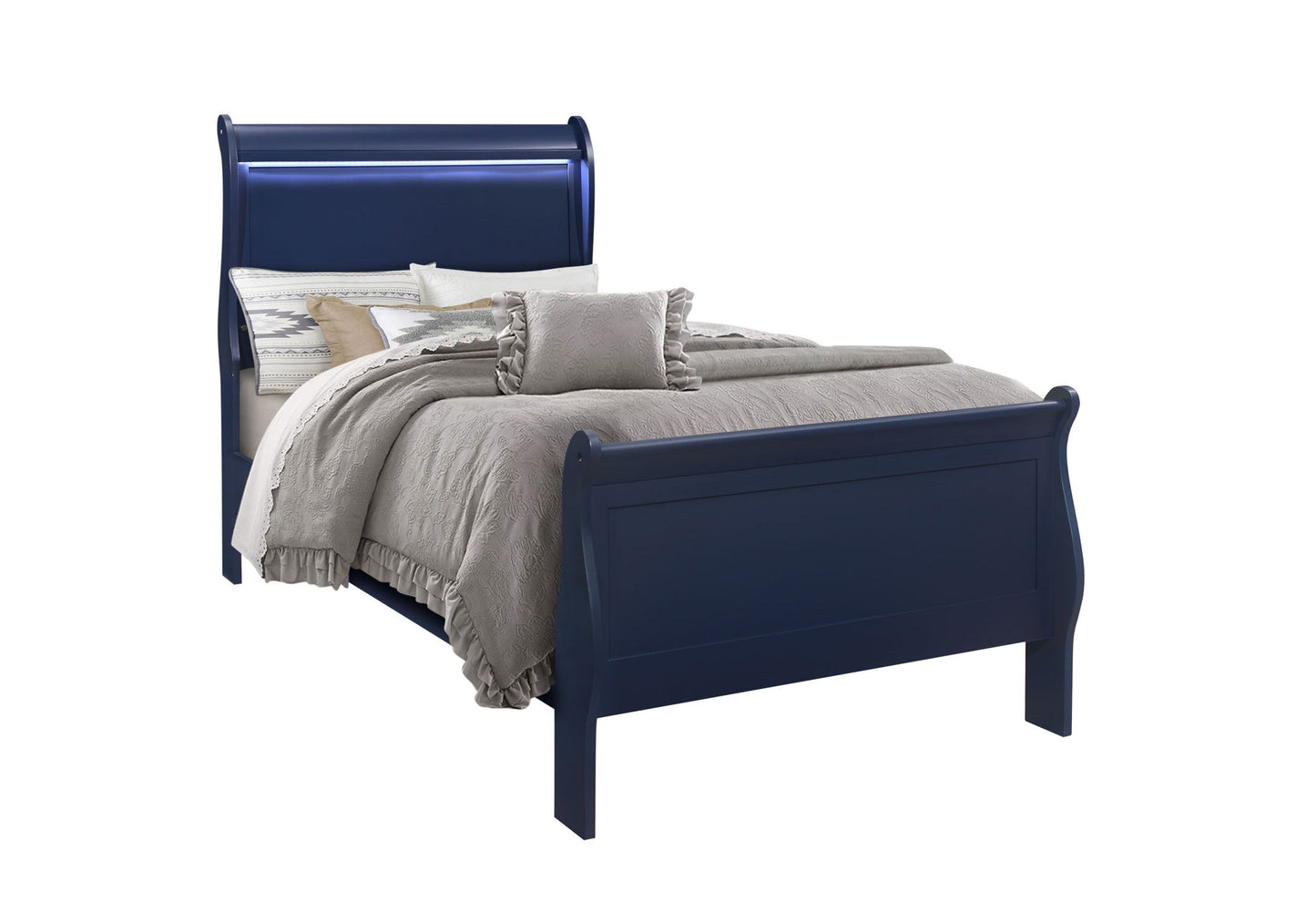 Charlie - Twin Bed Headboard With LED & Footboard - Blue