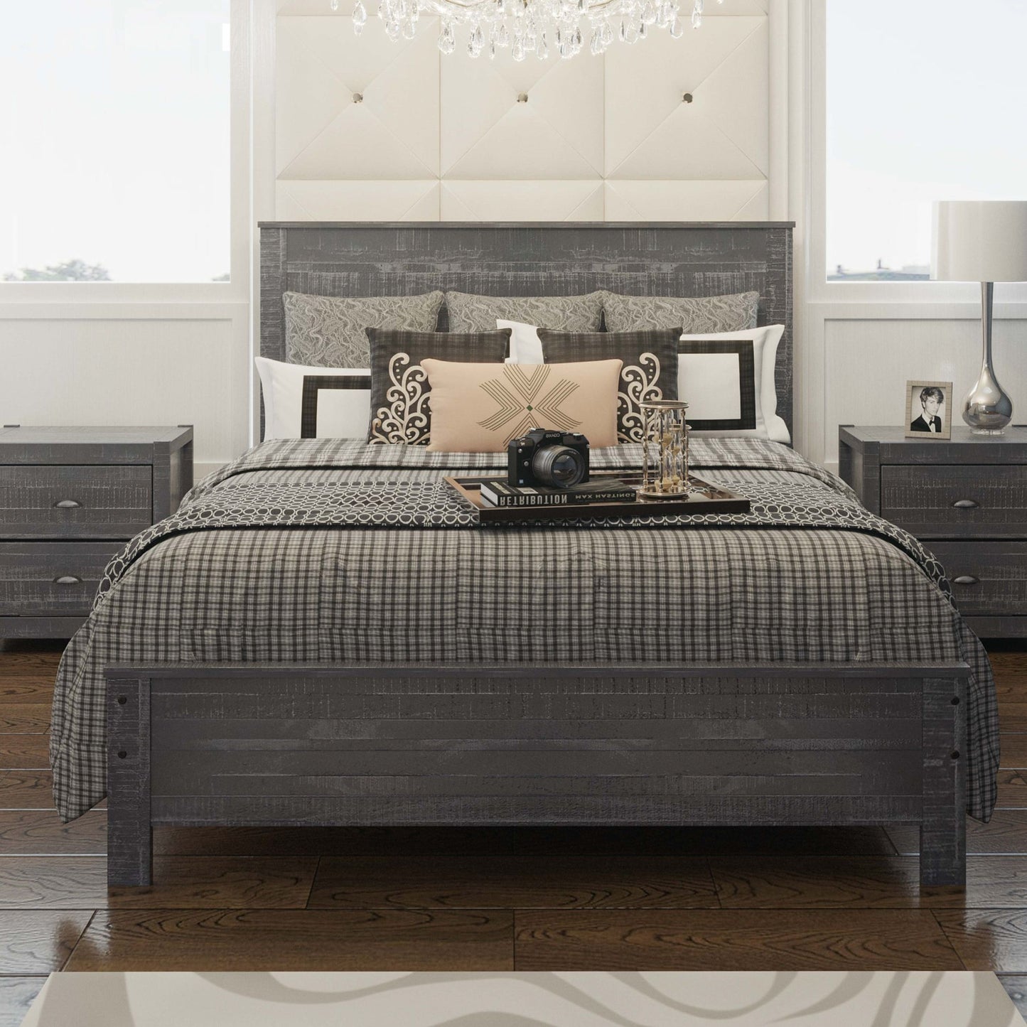 Albany - Bed Frame With Headboard, Heavy Duty Modern Rustic Design