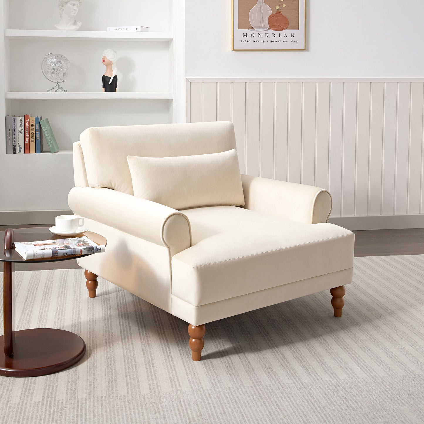 Elegant Circular Armrests, Ergonomic Lumbar Support, Vintage Roman Column Legs, Luxurious Large Size, Enhances Living Room Aesthetics, For Living Room - Beige