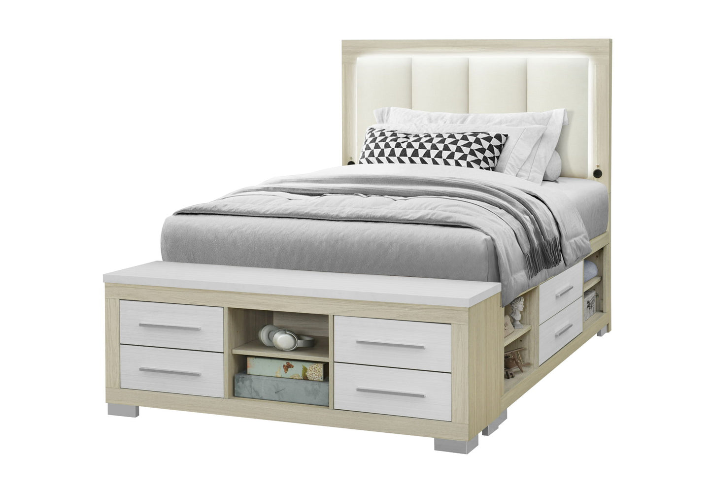 Emma - Full Bed Footboard And Slats - Natural / White