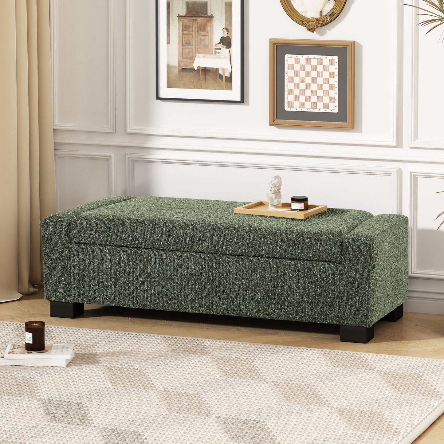 Textured Fabric Ottoman Bench With Hinged Lid