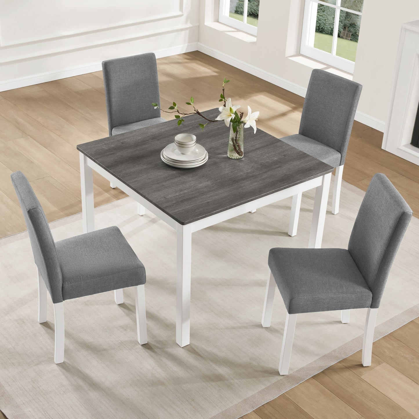 5 Piece Dining Table Set With 4 Chairs For Kitchen - Gray / White