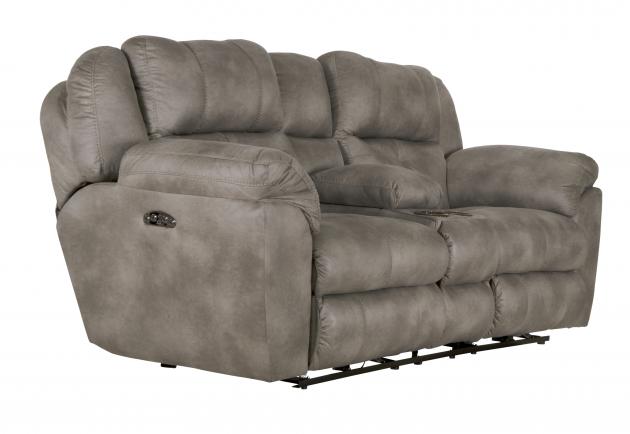 Catnapper Ferrington Power Headrest Power Lay Flat Reclining Console Loveseat w/Storage & Cupholders in Steel