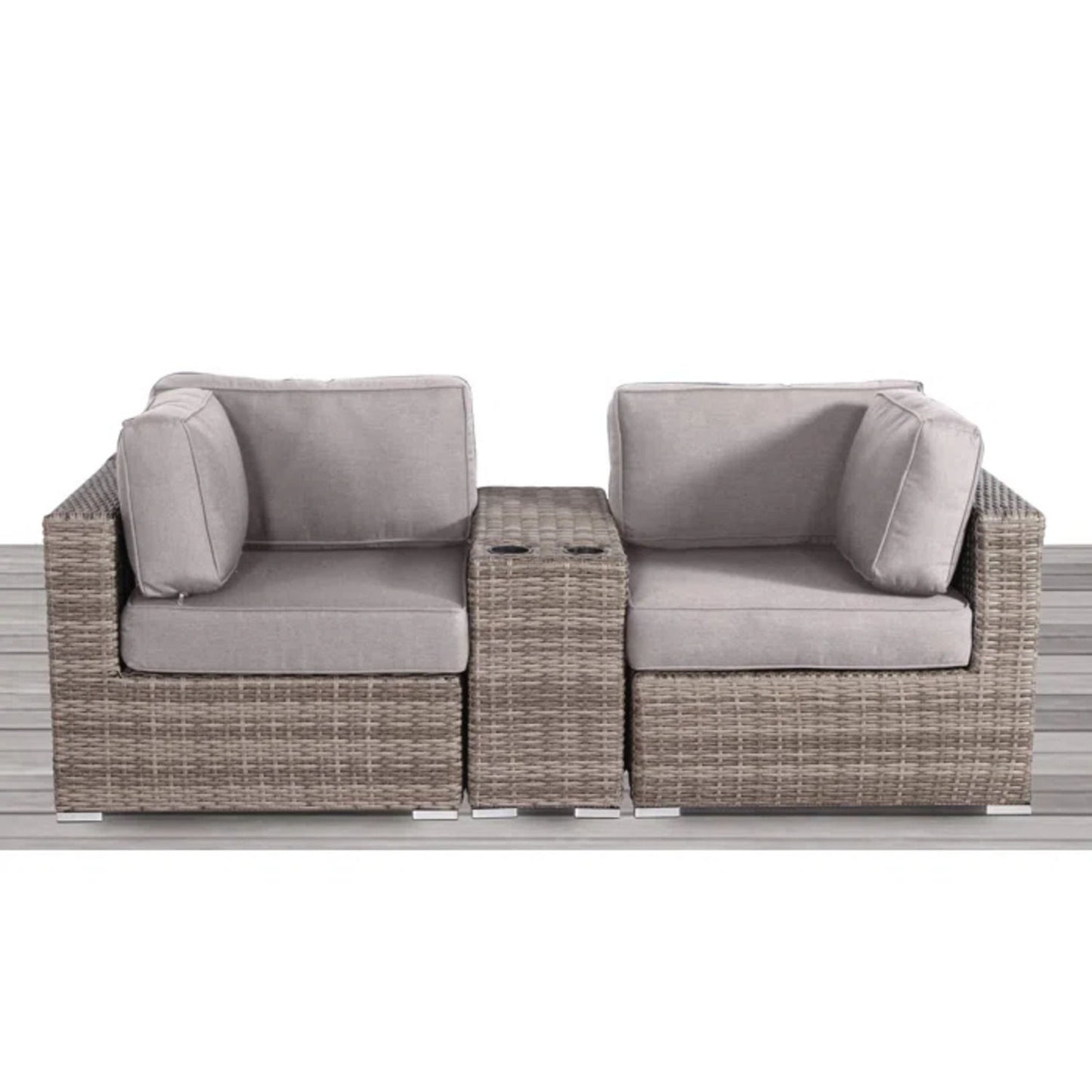 Outdoor Wicker Seating Group With Cushions, 2 Person - Gray