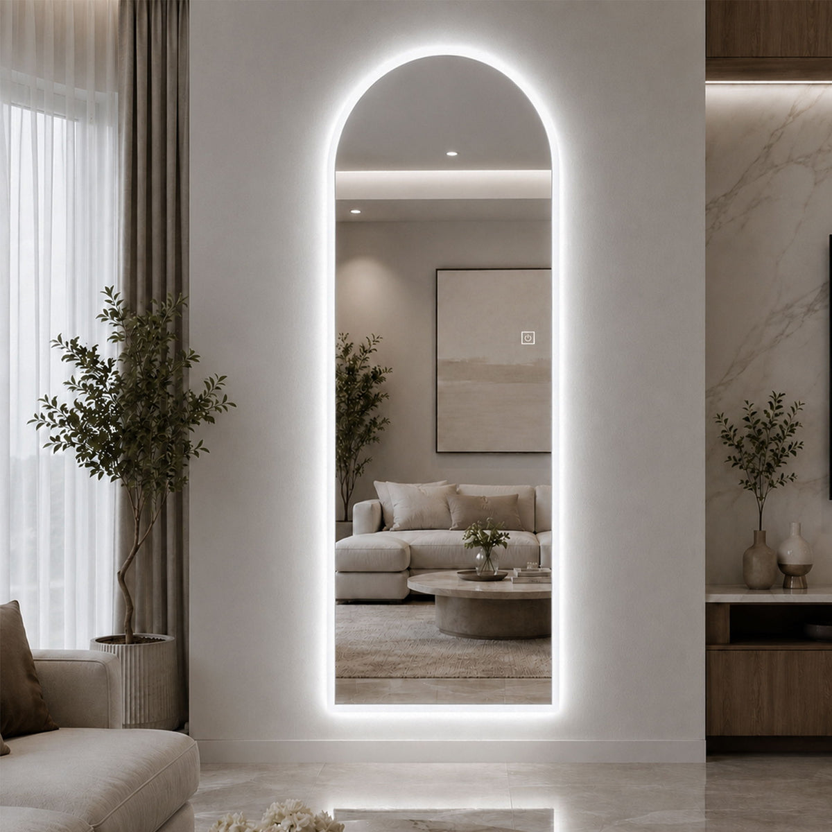 65" X 21" Arched LED Full Length Mirror, Wall Mounted Lighted Full Body Mirror With Frosted Edge Lighting, 3 Color Temperatures & Stepless Dimming - Silver