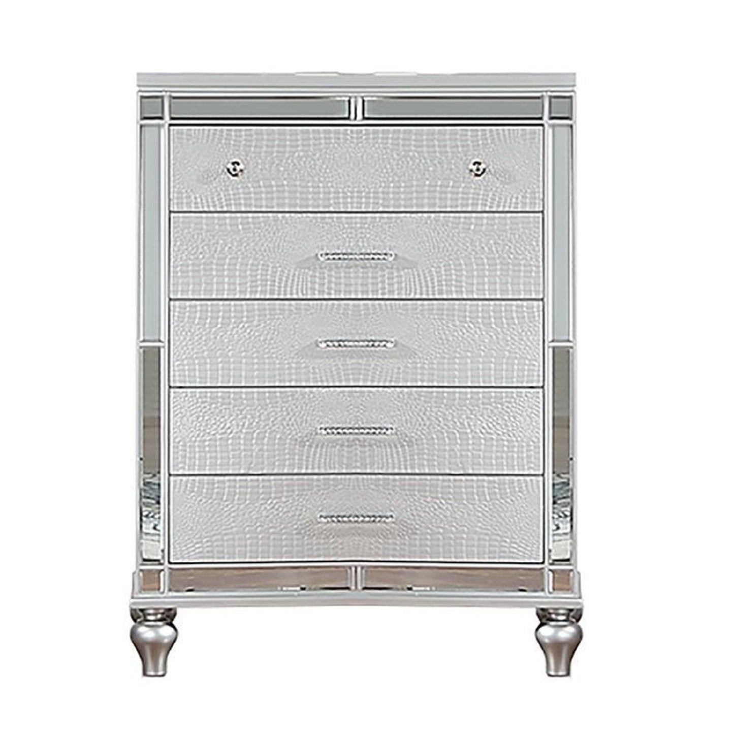 1 Piece Chest With 5 Drawers Snake Skin Bedroom Furniture - Silver