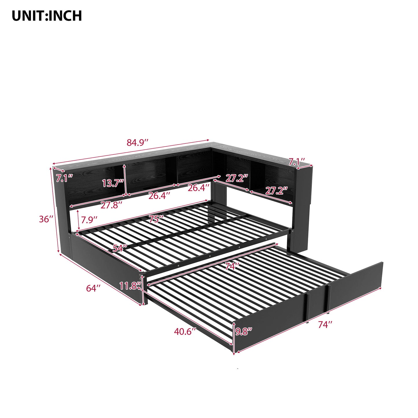 Daybed With Trundle, Storage Cabinets And USB Ports