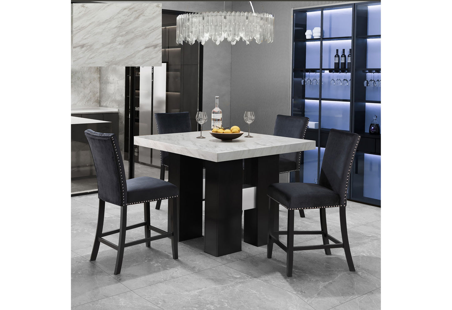 D04 - 7 Piece Dining Room Set (White Bar Table And 6 Bar Stools) - Black / White