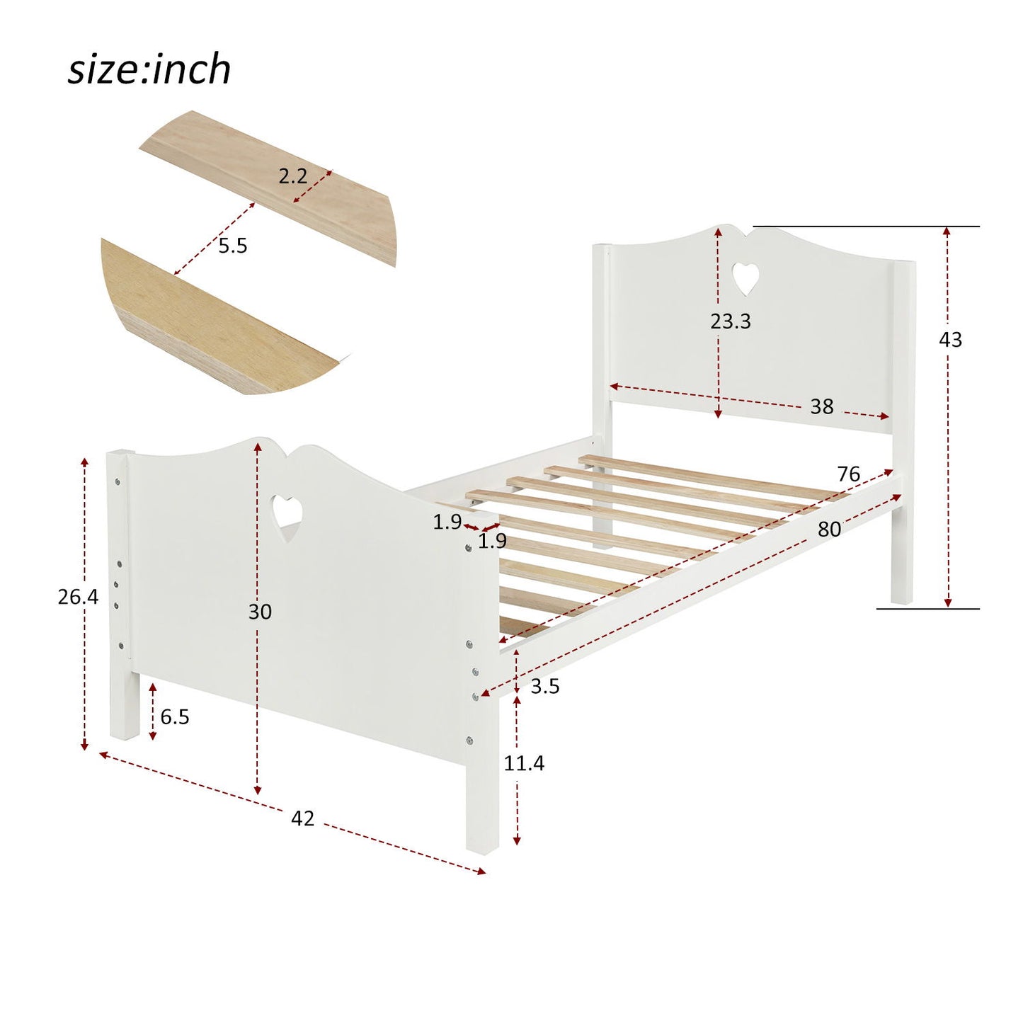 Twin Platform Bed With Slat Support And Headboard And Footboard - White