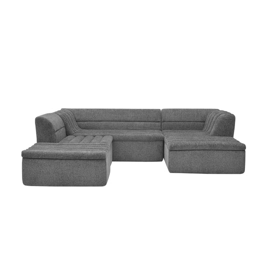 U-Shaped Modular Sectional Sofa With Chaise And Movable Ottoman With Wave-Shaped Armrest