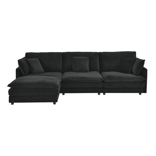 L-Shaped Sectional Sofa With Ottoman, Convertible 4 Seater Couch