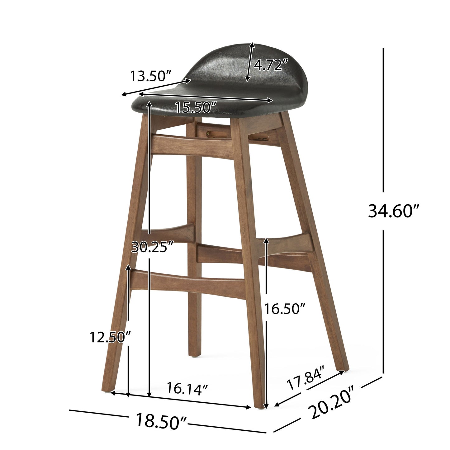 Contemporary Bar Stool With Stylish Seat And Small Backrest - Dark Brown