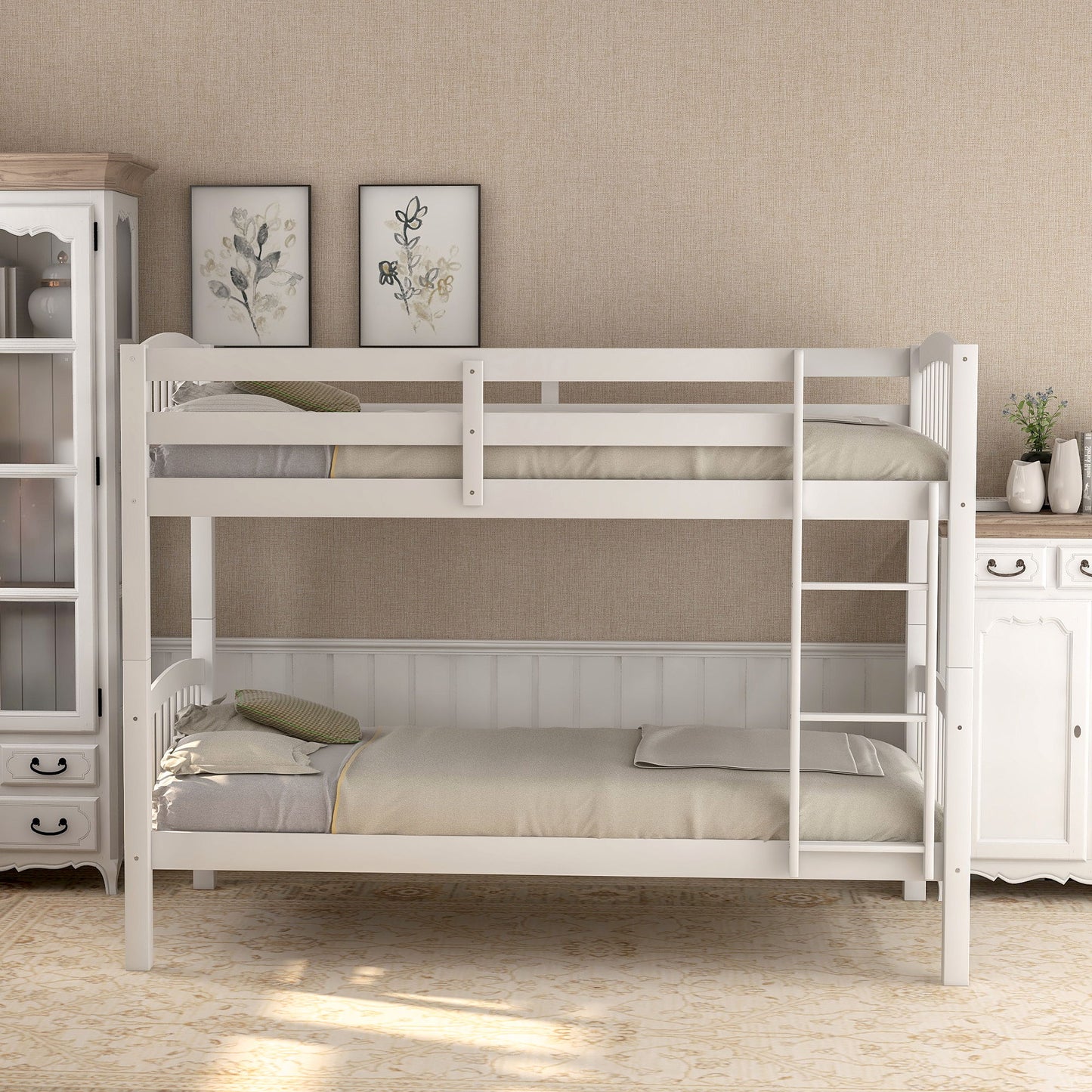 Twin Over Twin Bunk Bed & Ladder - White