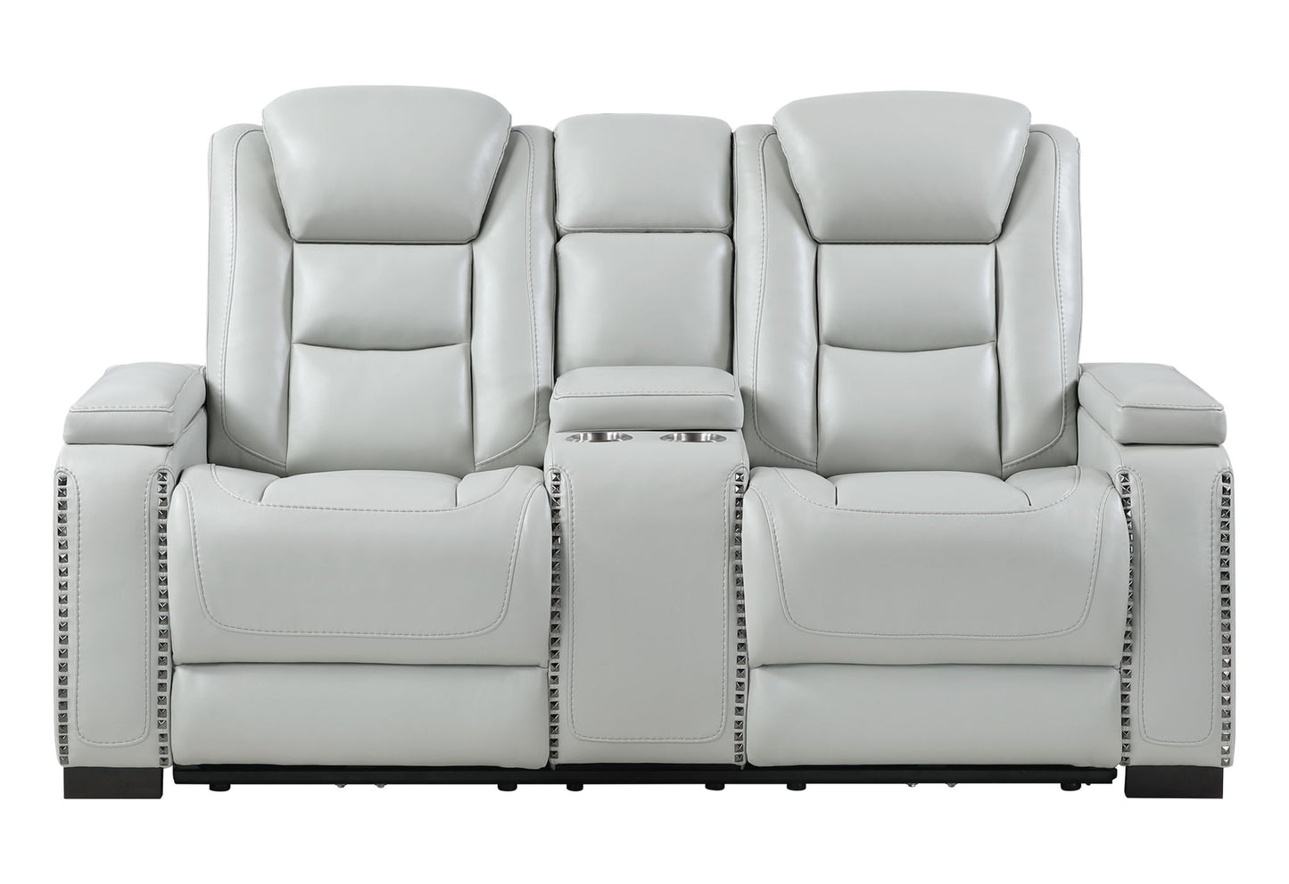 U8609 - Power Console Reclining Loveseat With Power Headrest, USB, Outlet, LED And Bookshelf Arm - Gray