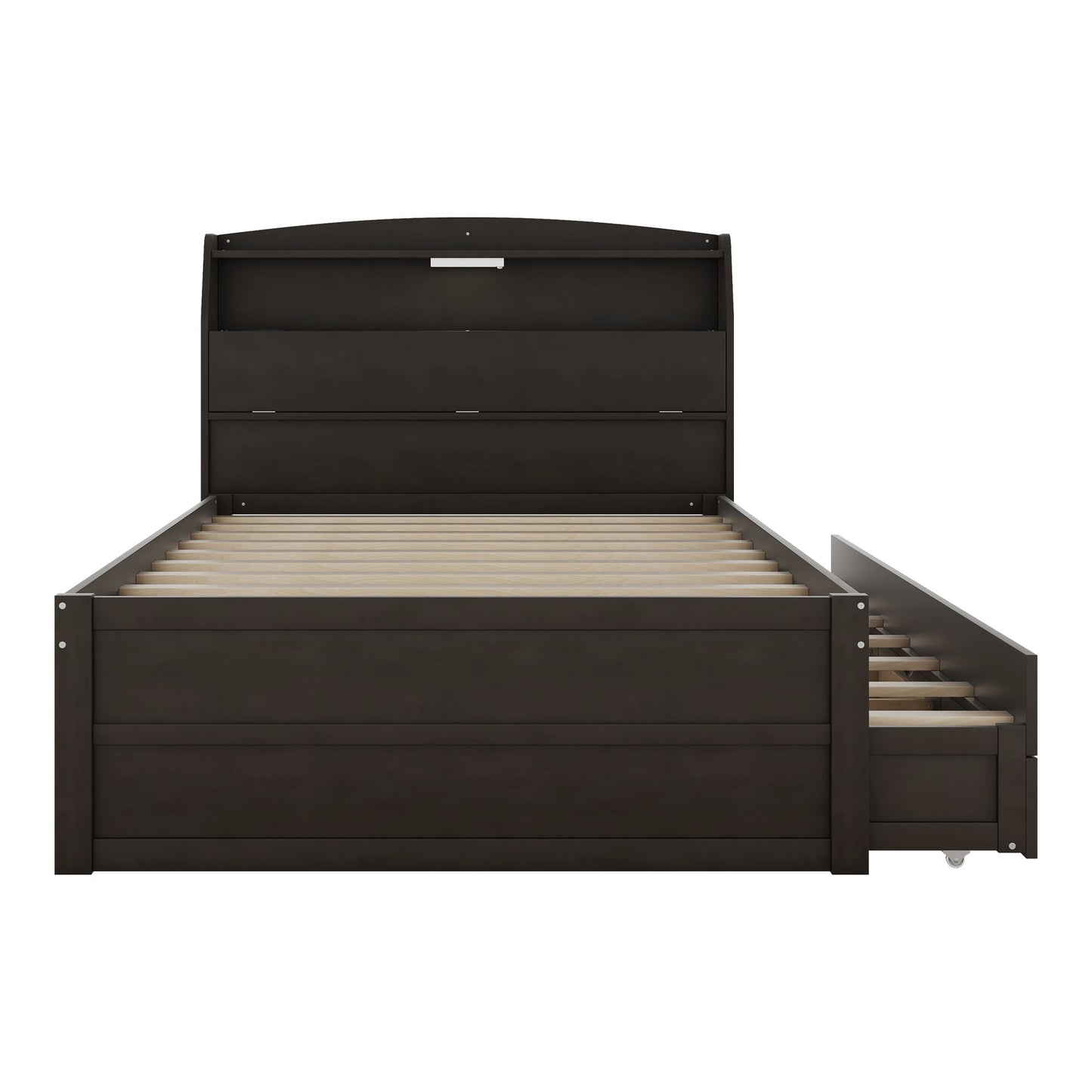 LED Platform Bed With Trundle With Storage Headboard With Drawers