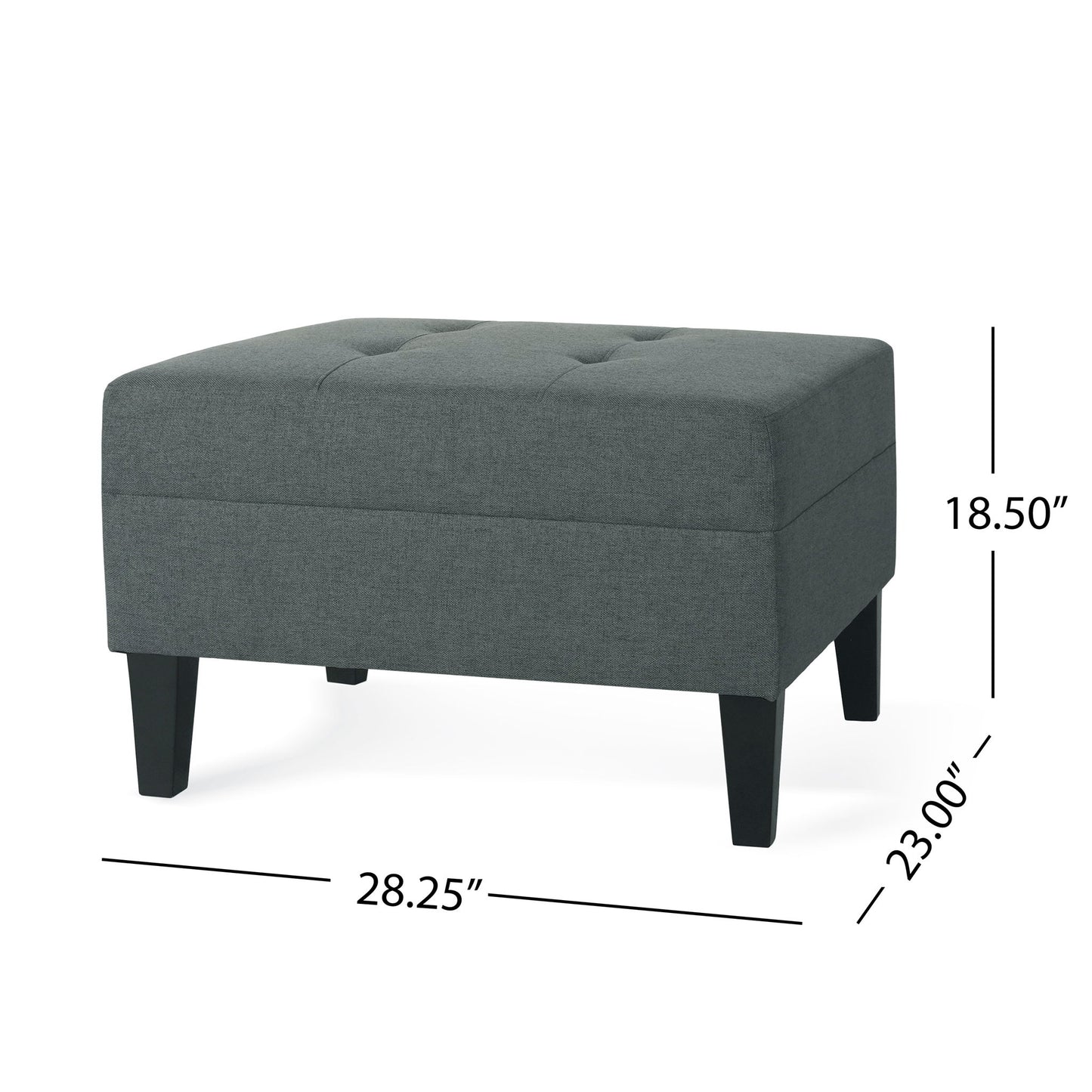 Classic Fabric Ottoman With Birch Wood Legs And High Quality Foam Padding - Charcoal