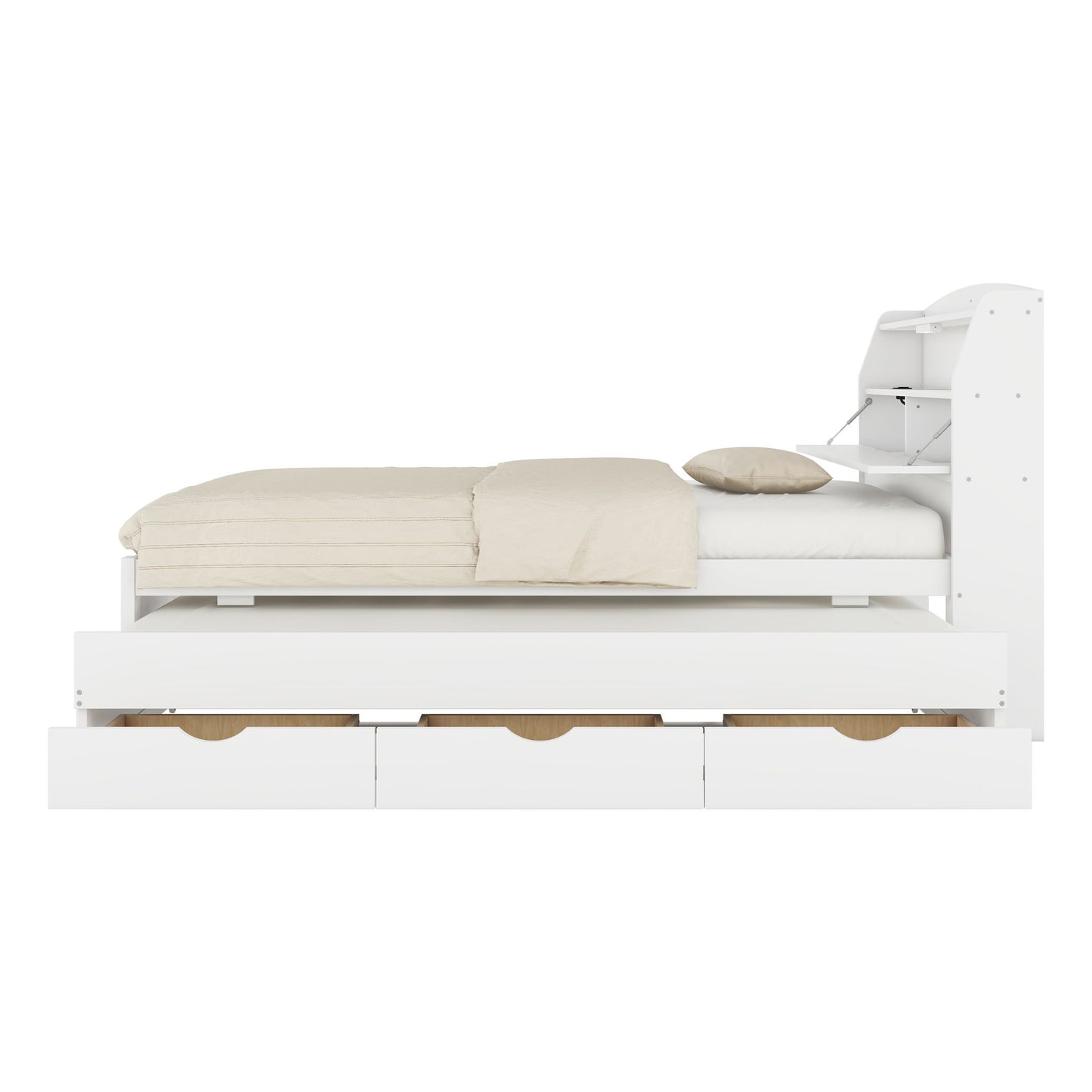 LED Platform Bed With Trundle With Storage Headboard With Drawers