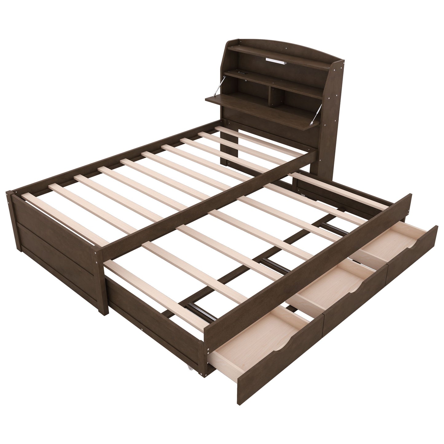 LED Platform Bed With Trundle With Storage Headboard With Drawers