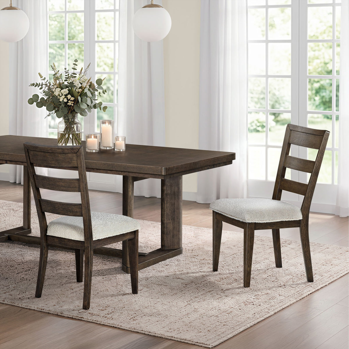 Upholstered Dining Chair With Ladder Back Design (Set of 2) - Dark Oak