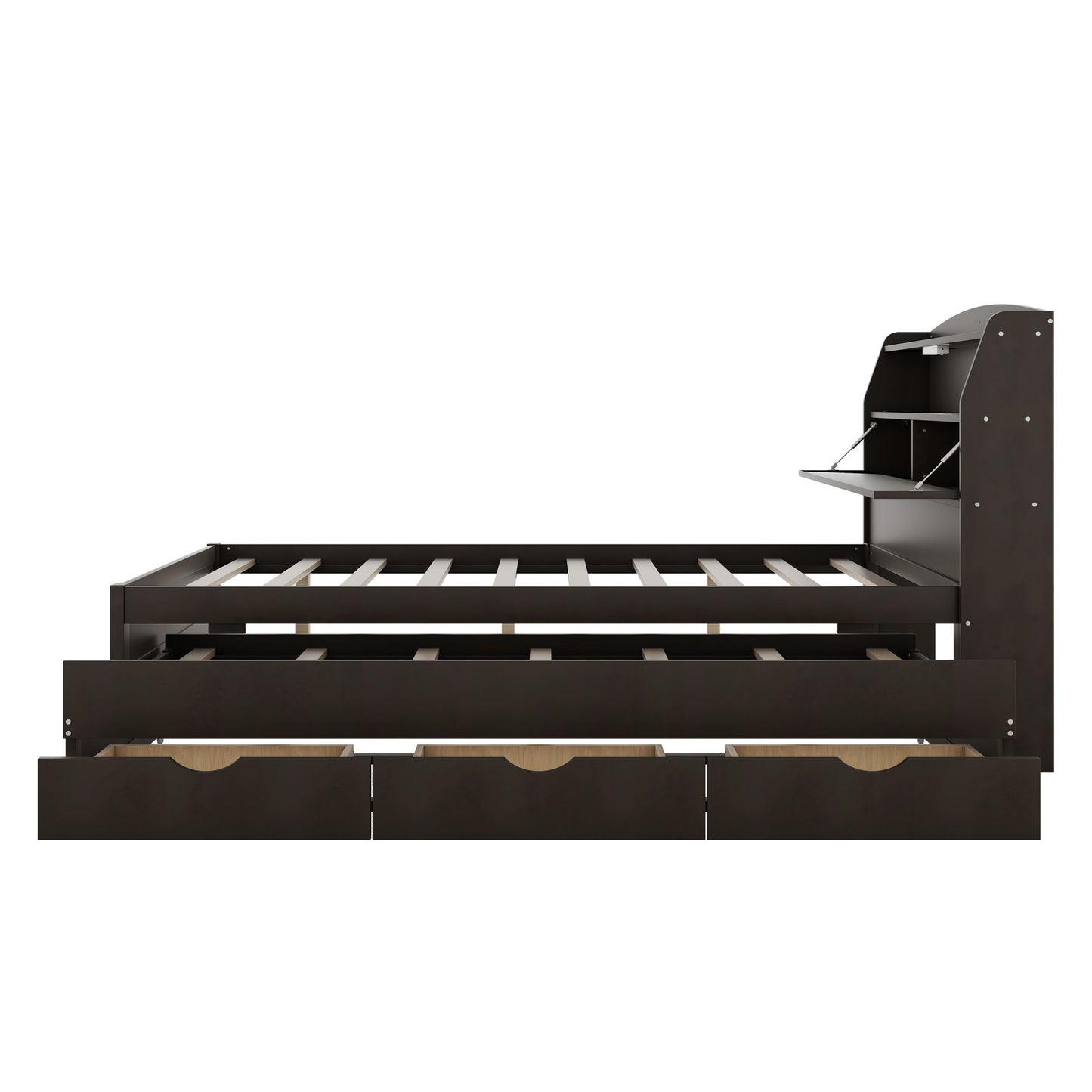 LED Platform Bed With Trundle With Storage Headboard With Drawers