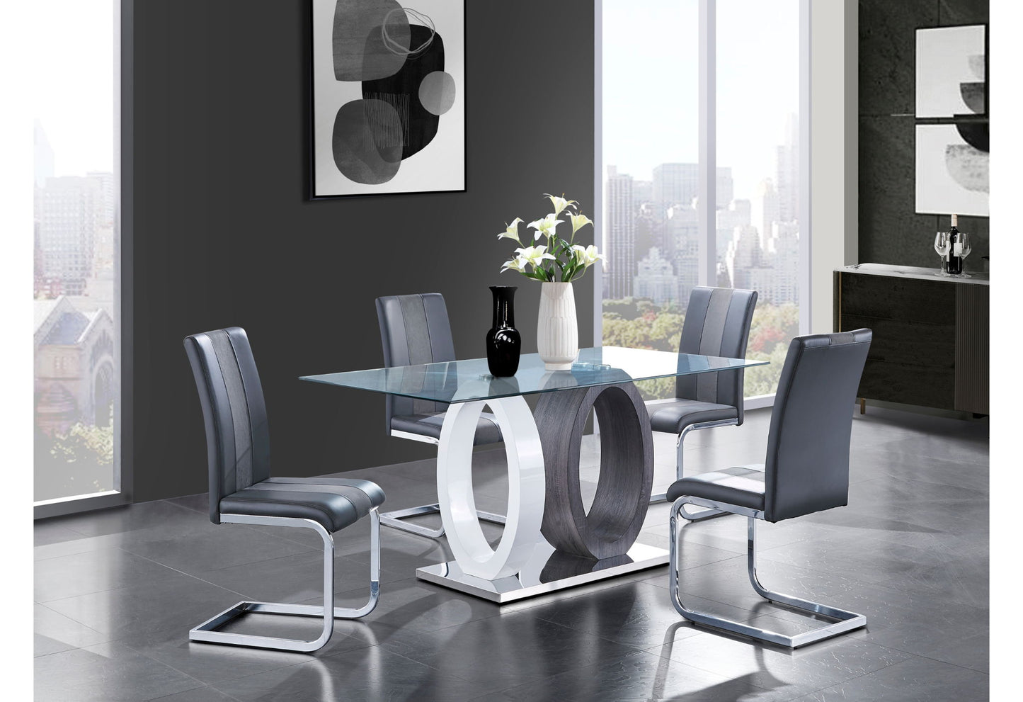 D1628 - 7 Piece Dining Room Set (Dining Table And 6 Dinning Chairs) - Grey
