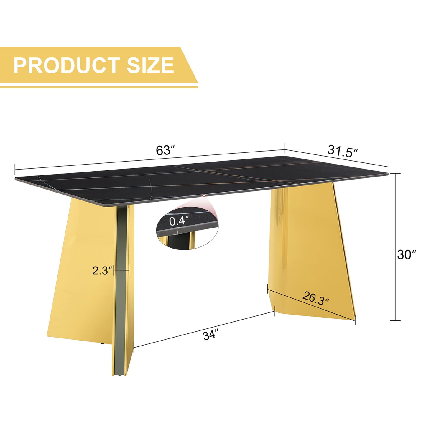 Patterned Slab Dining Table With Golden Stainless Steel Butterfly Legs - Black / Gold