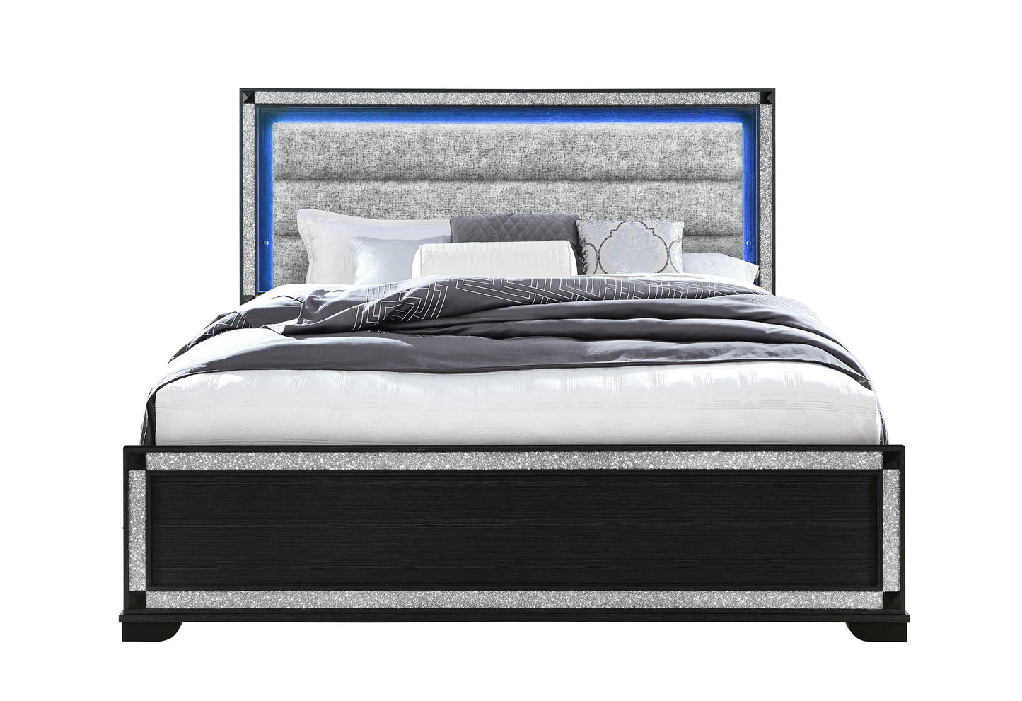 Soleil - King Bed Headboard With LED, Footboard And Slats - Charcoal / Dark Gray