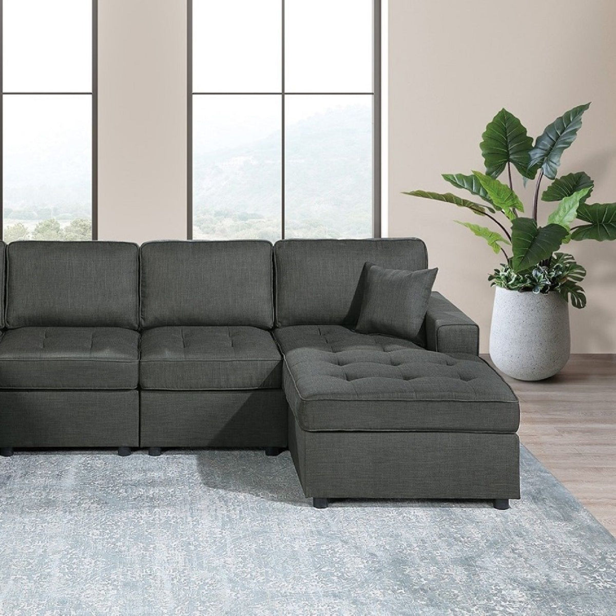 Sectional Sofa Set RAF & LAF Chaise, Tufted Couch Living Room - Gun Ash