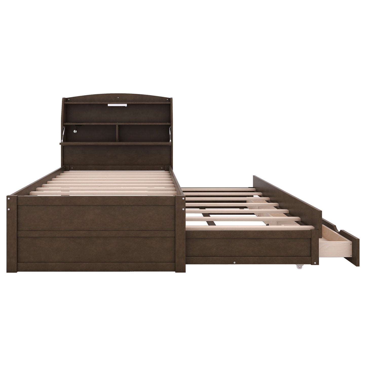 LED Platform Bed With Trundle With Storage Headboard With Drawers