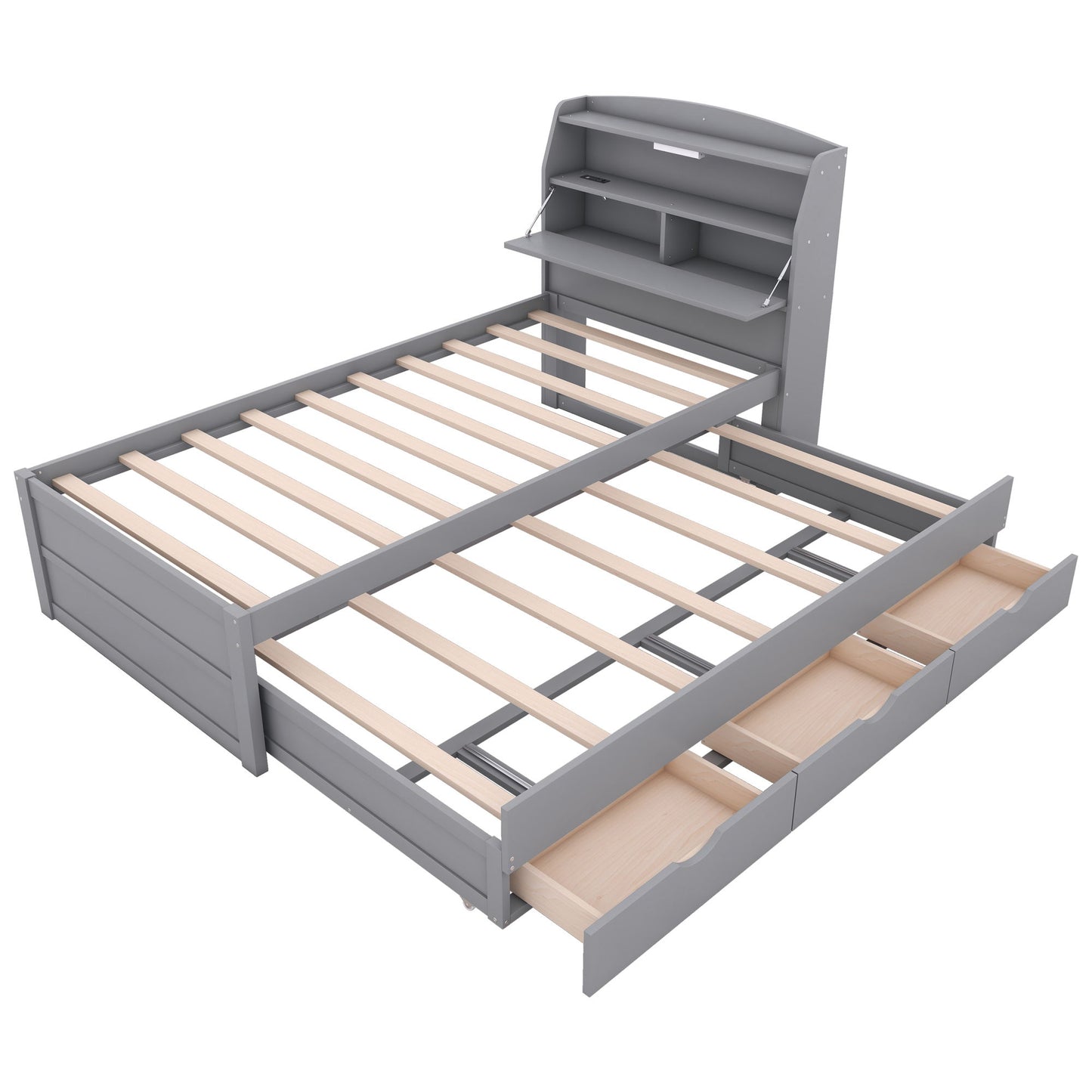 LED Platform Bed With Trundle With Storage Headboard With Drawers
